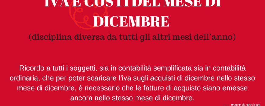 IVA E COSTI DEL MESE DI DICEMBRE